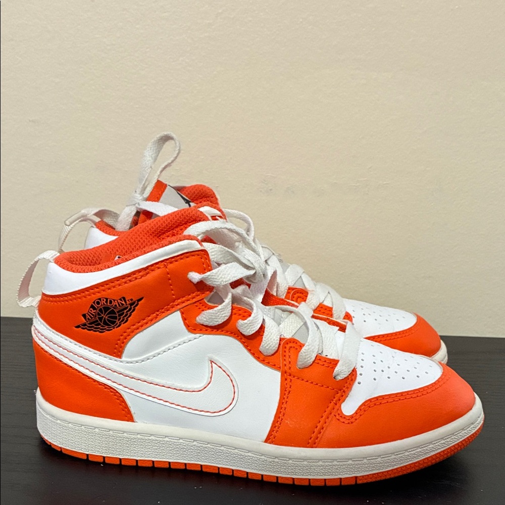 Nike Jordan 1 Mid SE Metallic Electro Orange & White Sneakers Size 13.5c